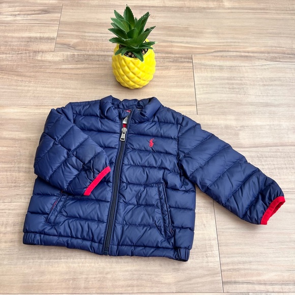 Ralph Lauren Navy Baby Puffer Jacket with Red Accents - Picture 1 of 6